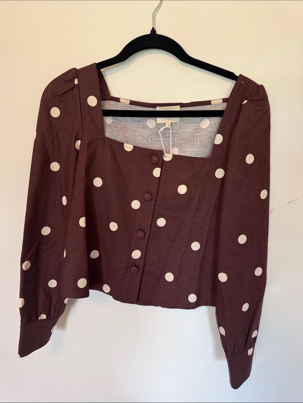 Sezane Polka Dot Square-Neck Brown Blouse- size 4